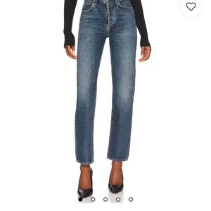 Agolde High Rise Straight Jeans in Medium Blue Wash